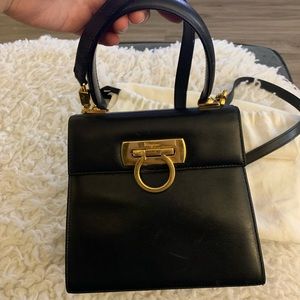 SOLD!! Authentic Salvatore Ferragamo Vintage Kelly Top Handle Black Leather Tote
